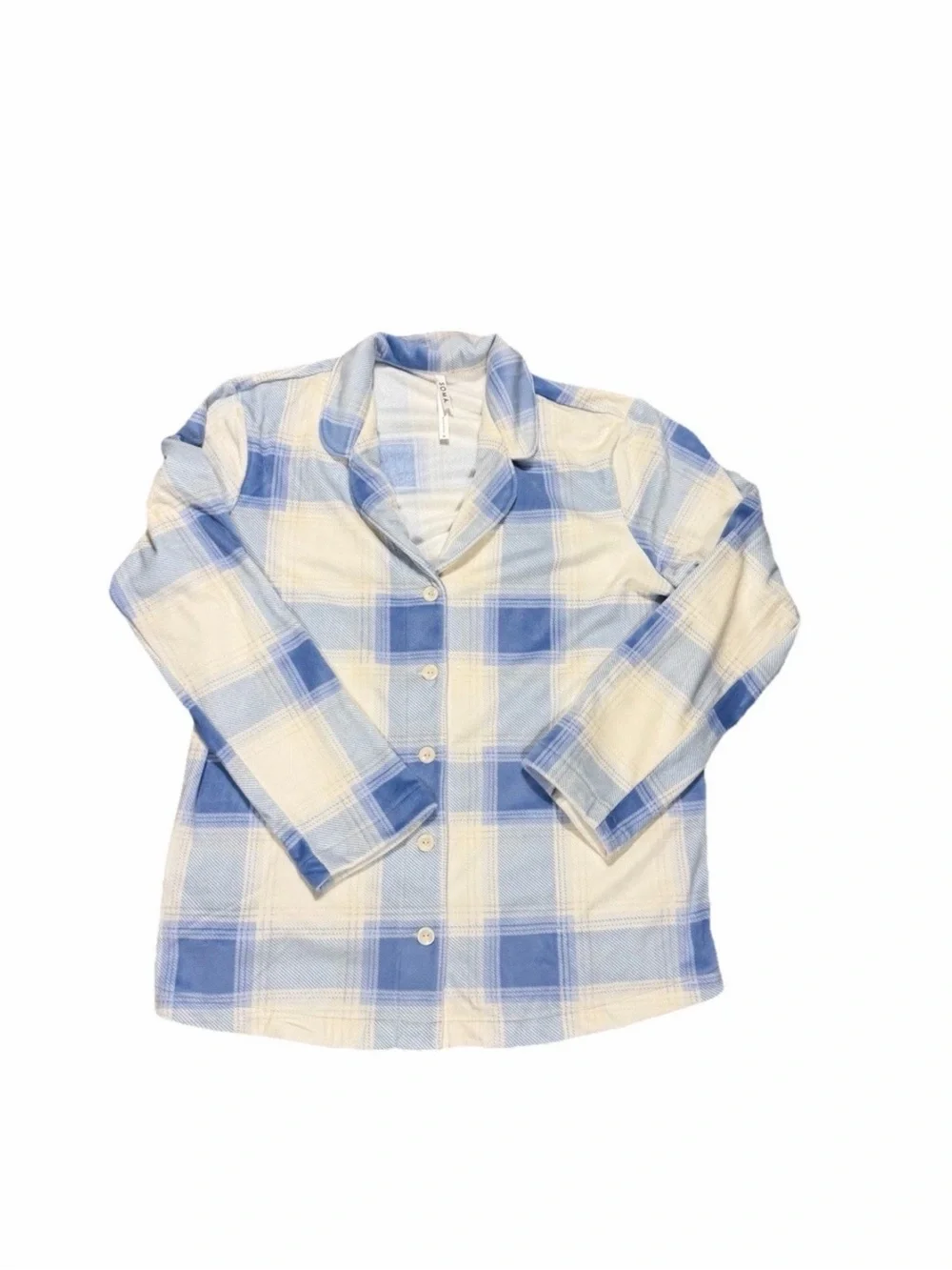 Soma Blue White Plaid Button Up Sleep Shirt Flannel Soft Cozy Loungewear Travel